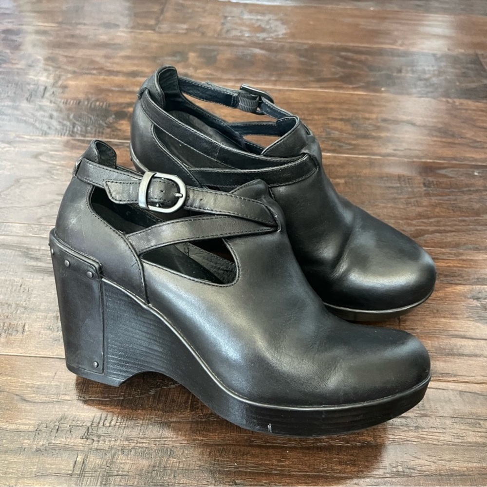 Dansko Black Leather Wedge Shoes